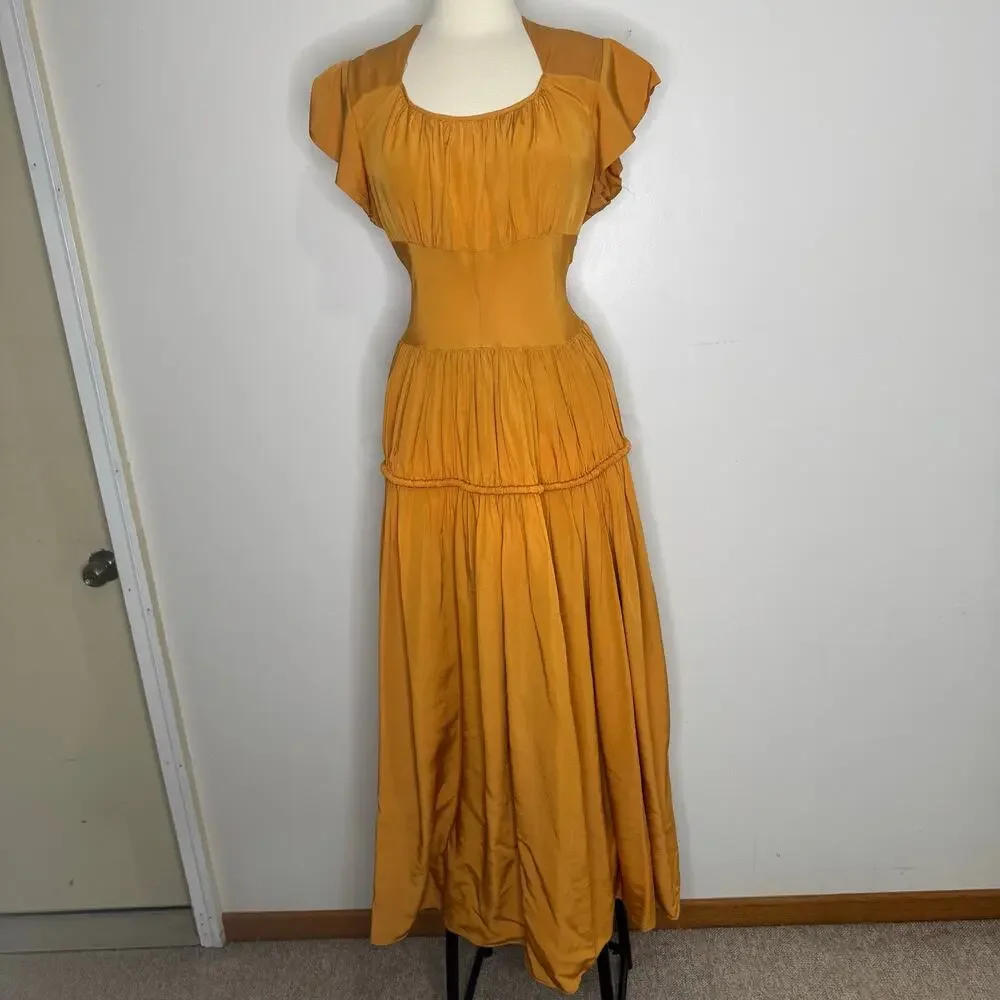 Vintage 1930s Mustard Yellow Maxi Dress - Picture 10 of 11